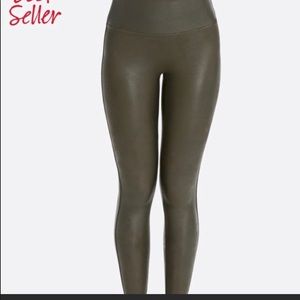 SPANX Faux Leather Leggings Olive Green